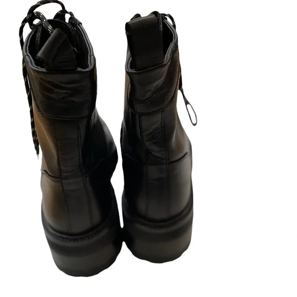 NWT The Kooples High Top Black Leather Biker Combat Boots In Ranger Style Size 8 - Picture 10 of 16